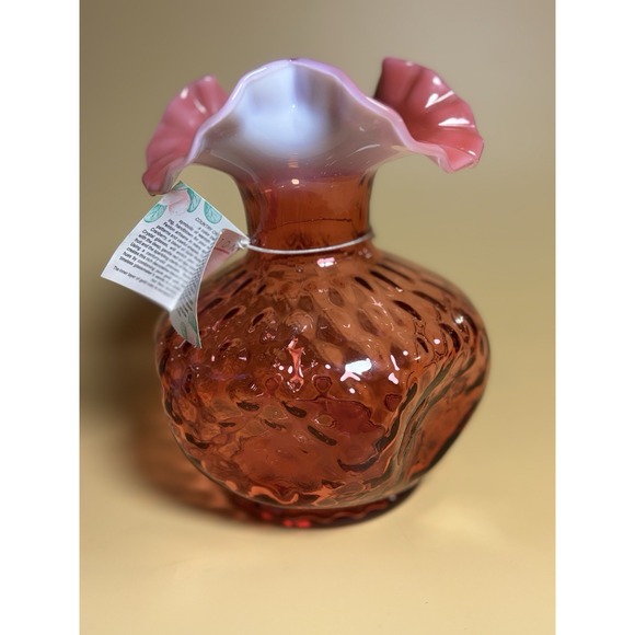 Fenton Art Glass Country Cranberry Vase Ruffled Edge Handcrafted with gold - Picture 12 of 15